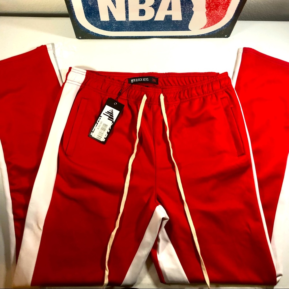 MENS 3XL BLACK KEYS RED-WHITE DRAWSTRING ELASTIC WAIST POCKETS ZIP ANKLE